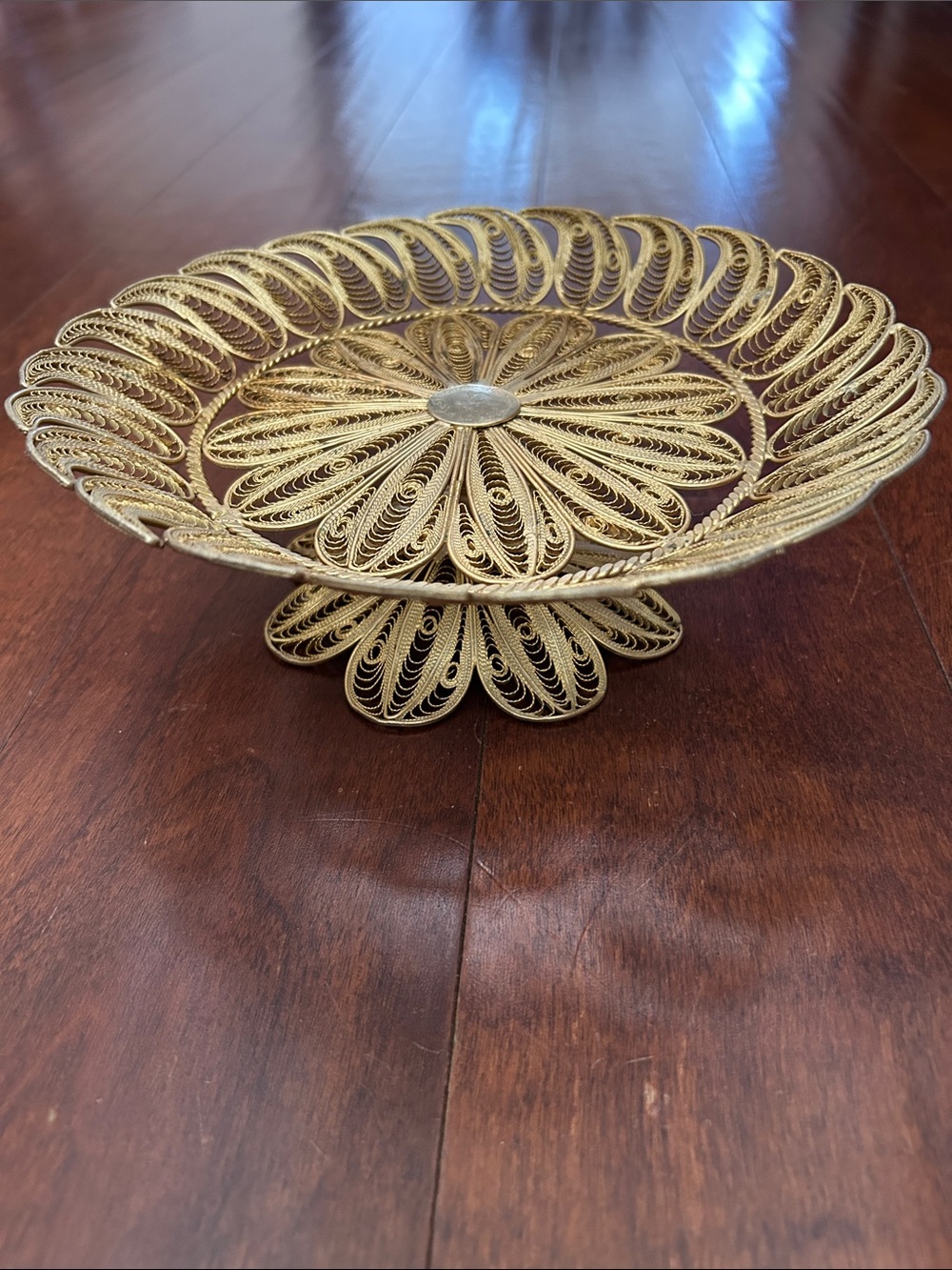 Vintage Ronac Persian Ornate Gold Filigree Pedestal Dish, MCM, Hollywood Regency